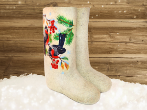 Валенки женские белые с рисунком (N004)